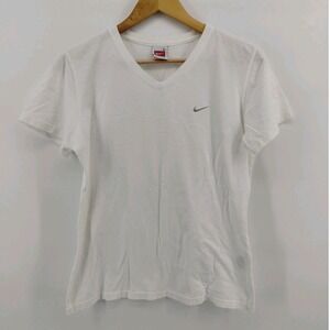 Vintage 90s Nike Womens V Neck Tee Shirt Size Large Embroidered Grey Swoosh Logo